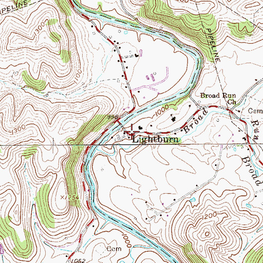 Topographic Map of Lightburn, WV