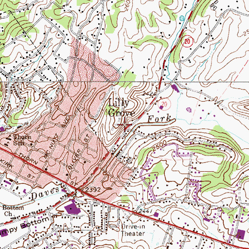 Topographic Map of Lilly Grove, WV