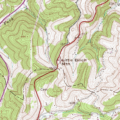 Topographic Map of Little Birch Mountain, WV