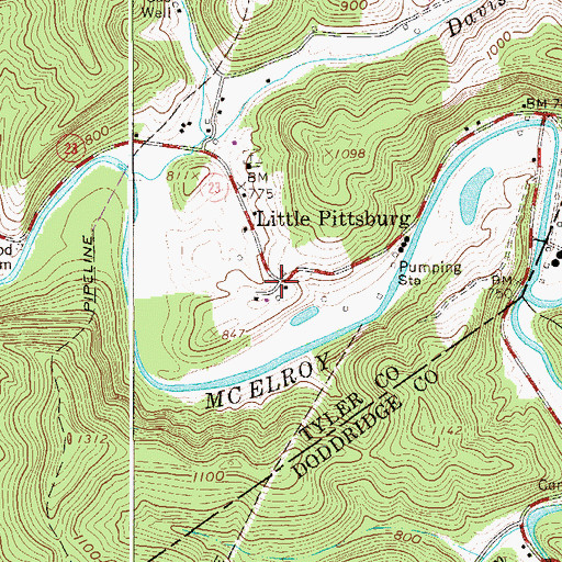 Topographic Map of Little Pittsburg, WV