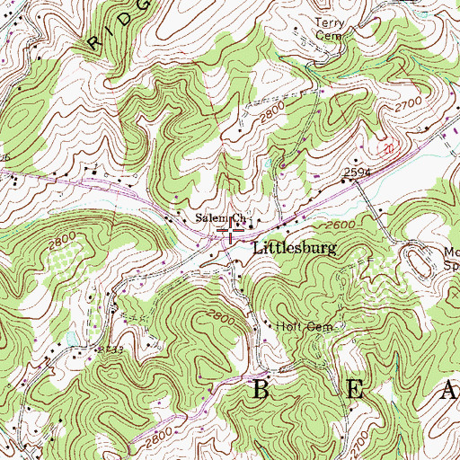 Topographic Map of Littlesburg, WV
