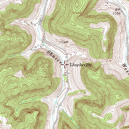 Topographic Map of Lloydsville, WV