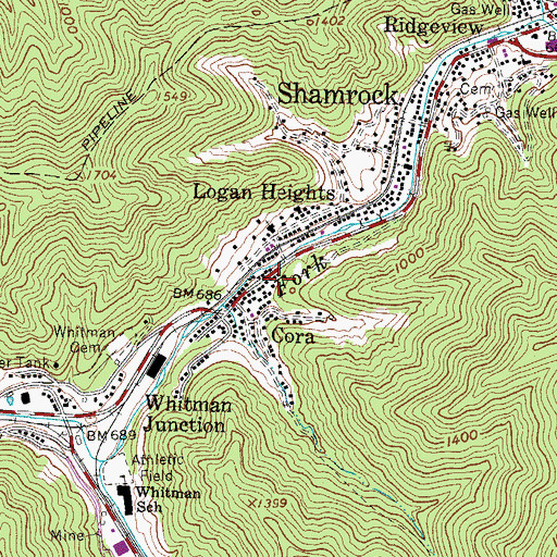 Topographic Map of Logan Heights, WV