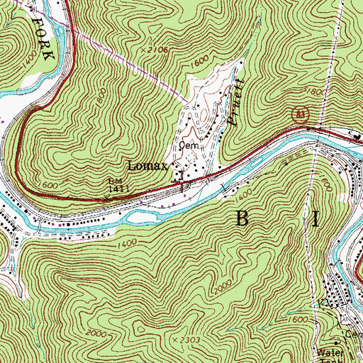 Topographic Map of Lomax, WV
