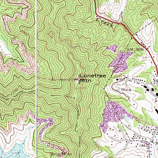 Topographic Map of Lonetree Mountain, WV