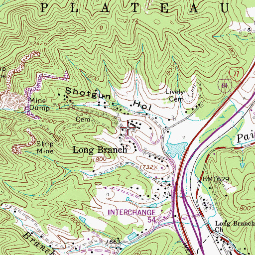Topographic Map of Long Branch, WV