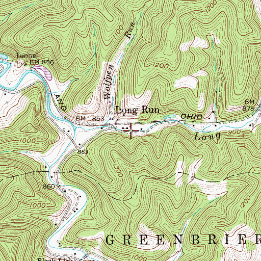 Topographic Map of Long Run, WV