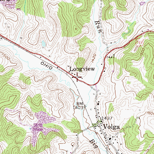 Topographic Map of Longview, WV