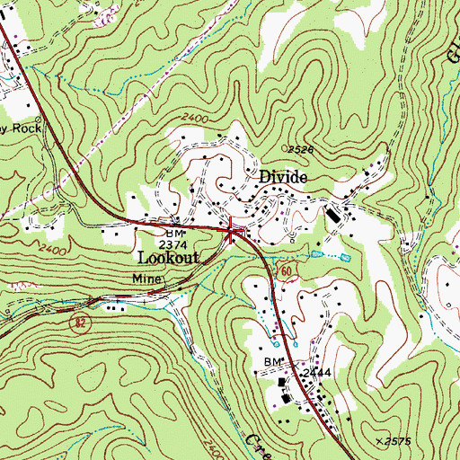 Topographic Map of Lookout, WV