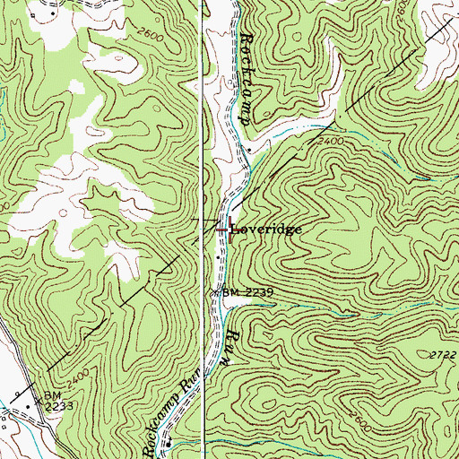 Topographic Map of Loveridge, WV