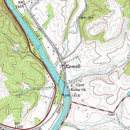 Topographic Map of Lowell, WV