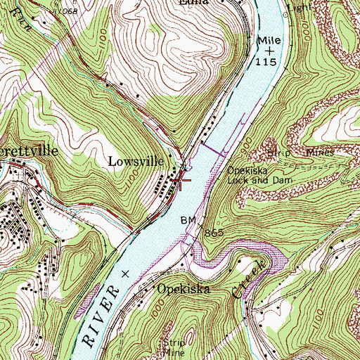 Topographic Map of Lowsville, WV