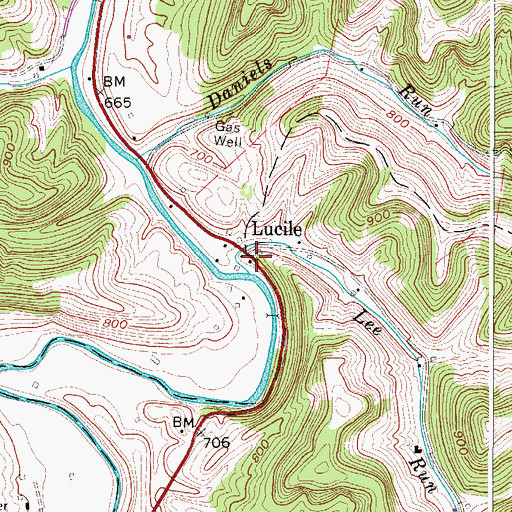 Topographic Map of Lucile, WV