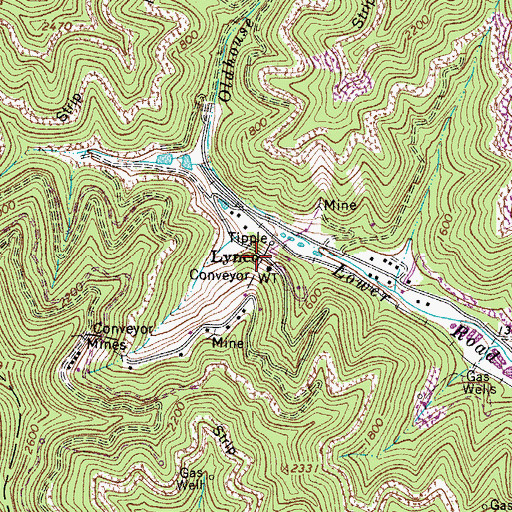 Topographic Map of Lynco, WV