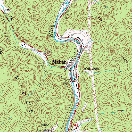 Topographic Map of Maben, WV