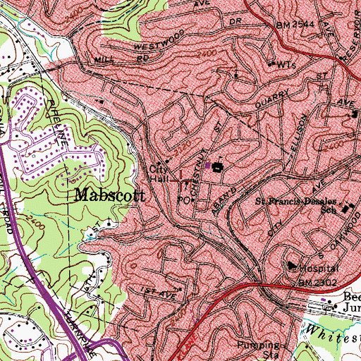 Topographic Map of Mabscott, WV