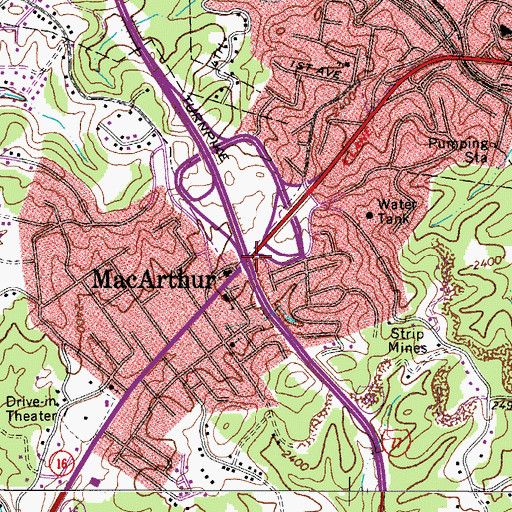 Topographic Map of MacArthur, WV