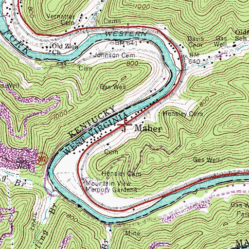 Topographic Map of Maher, WV
