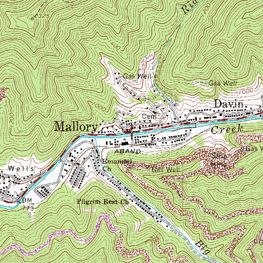 Topographic Map of Mallory, WV