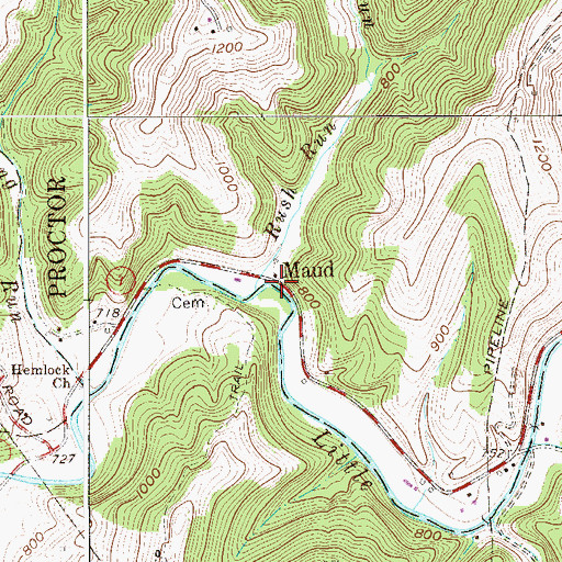 Topographic Map of Maud, WV