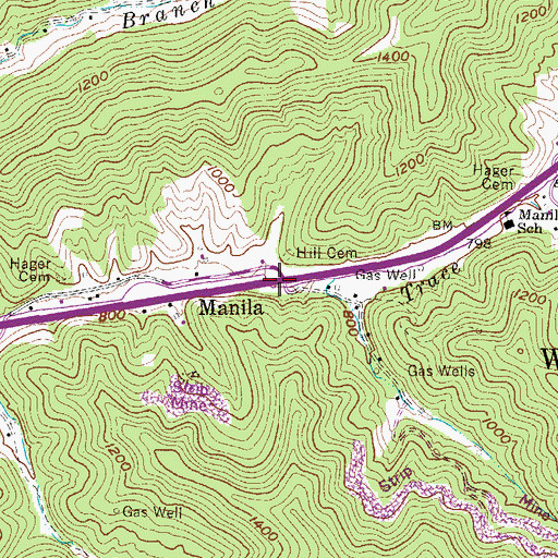 Topographic Map of Manila, WV