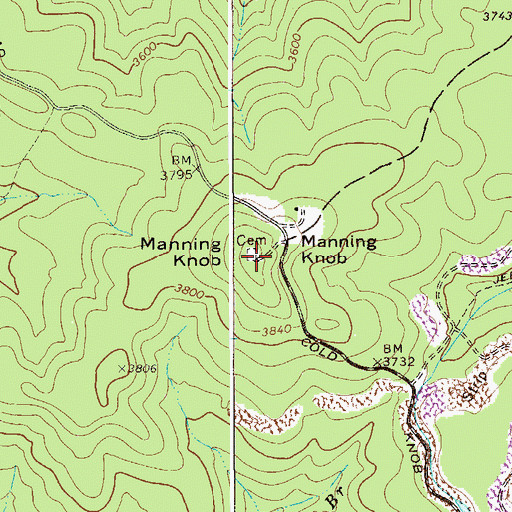 Topographic Map of Manning Knob, WV