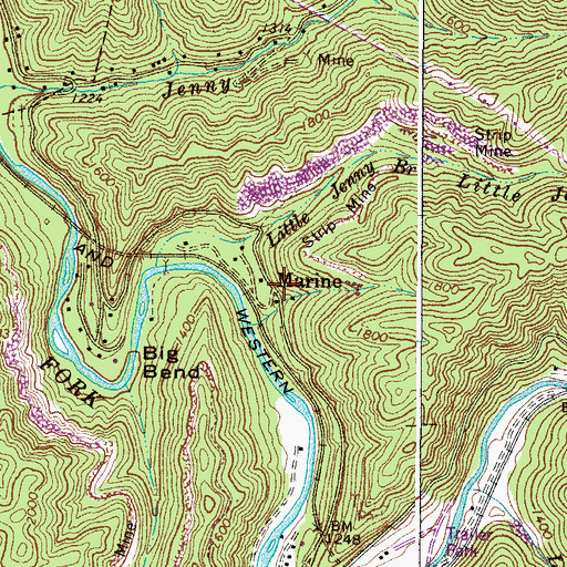 Topographic Map of Marine, WV