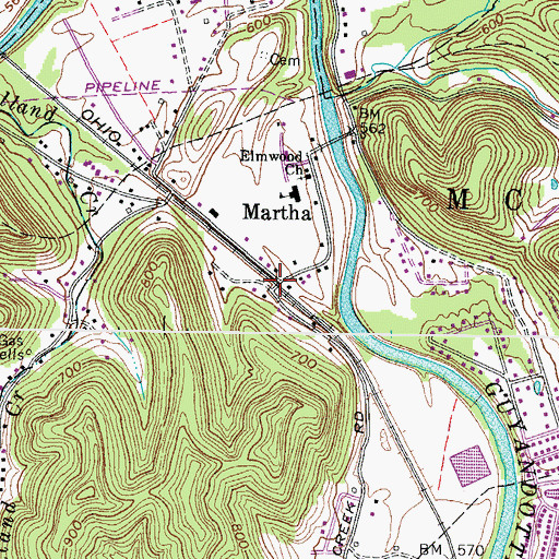 Topographic Map of Martha, WV