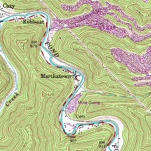 Topographic Map of Marthatown, WV