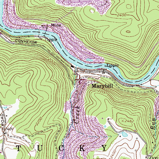Topographic Map of Marybill, WV