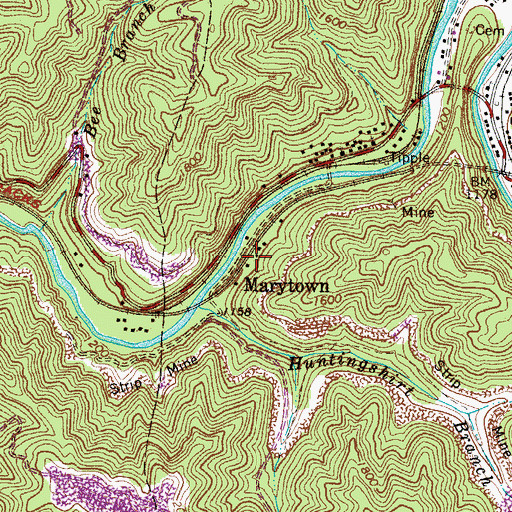 Topographic Map of Marytown, WV