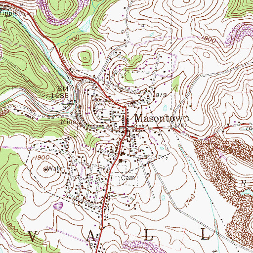 Topographic Map of Masontown, WV