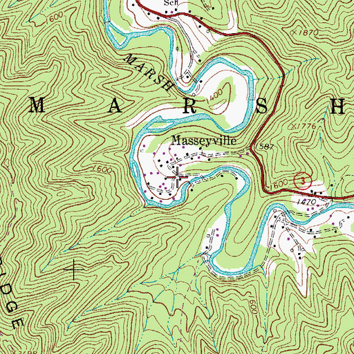 Topographic Map of Masseyville, WV