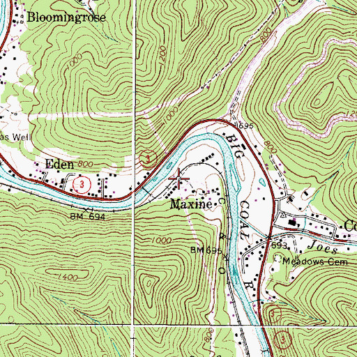 Topographic Map of Maxine, WV