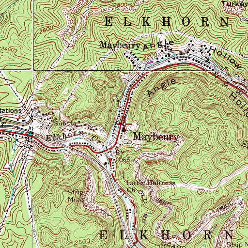 Topographic Map of Maybeury, WV