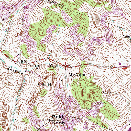 Topographic Map of McAlpin, WV