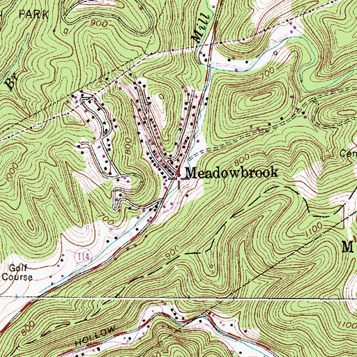 Topographic Map of Meadowbrook, WV