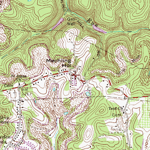 Topographic Map of Mechling Hill, WV
