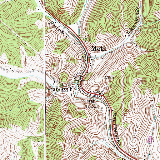Topographic Map of Metz, WV