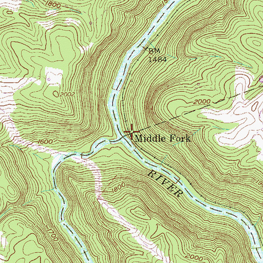 Topographic Map of Middle Fork, WV