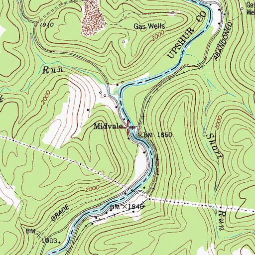 Topographic Map of Midvale, WV