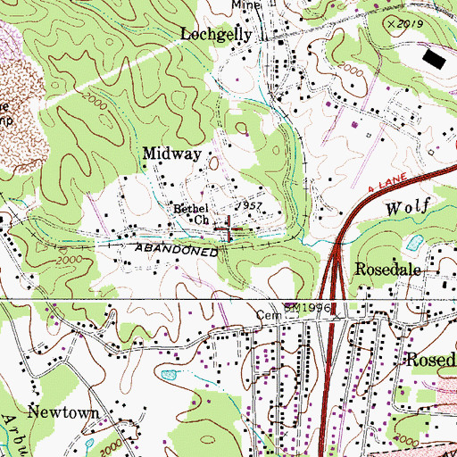 Topographic Map of Midway, WV