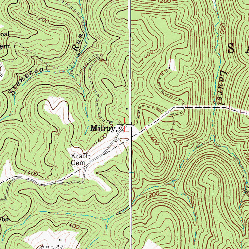 Topographic Map of Milroy, WV