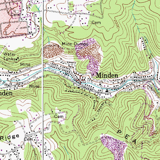 Topographic Map of Minden, WV