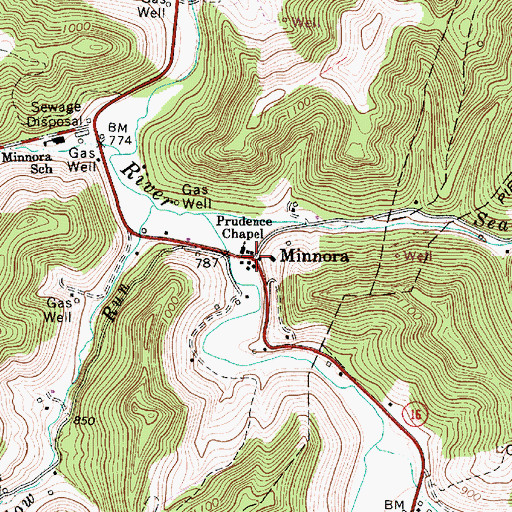 Topographic Map of Minnora, WV