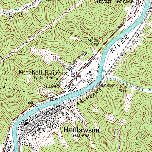 Topographic Map of Mitchell Heights, WV