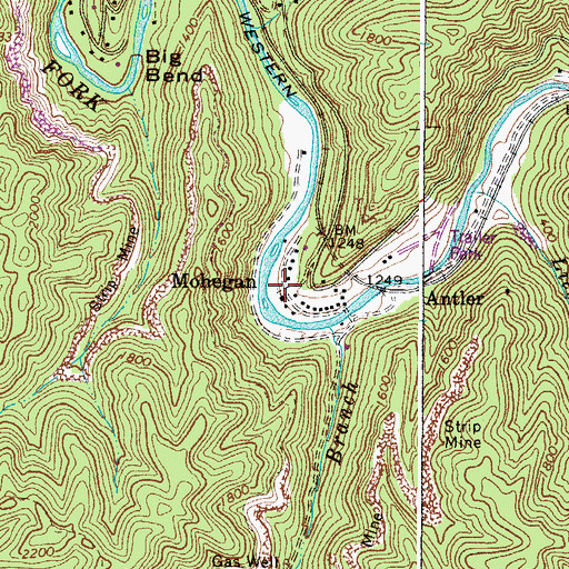 Topographic Map of Mohegan, WV