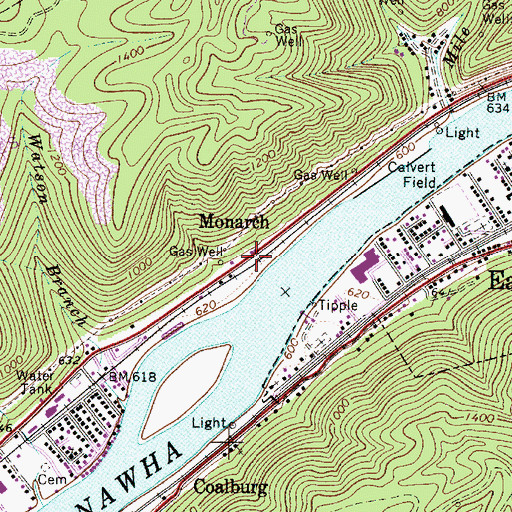 Topographic Map of Monarch, WV