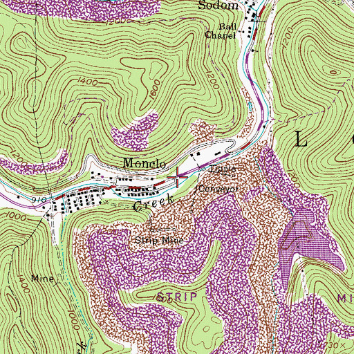 Topographic Map of Monclo, WV