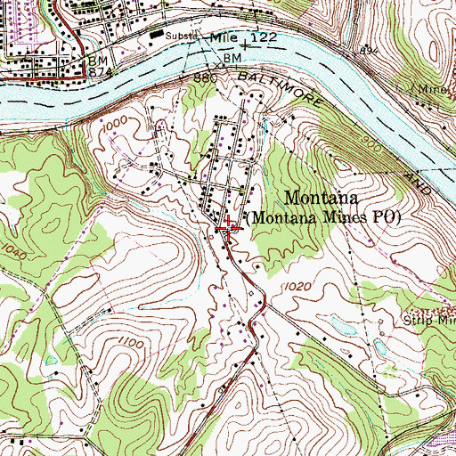 Topographic Map of Montana, WV